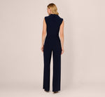 Sleeveless Jersey Wide Leg Jumpsuit With Shawl Neckline In Midnight 5