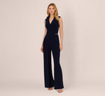 Sleeveless Jersey Wide Leg Jumpsuit With Shawl Neckline In Midnight 2