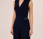 Sleeveless Jersey Wide Leg Jumpsuit With Shawl Neckline In Midnight 3