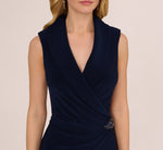 Sleeveless Jersey Wide Leg Jumpsuit With Shawl Neckline In Midnight 4