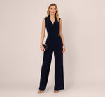 Sleeveless Jersey Wide Leg Jumpsuit With Shawl Neckline In Midnight 1