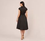 Cap Sleeve Mikado Midi Dress With High Low Skirt In Black 5