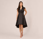 Cap Sleeve Mikado Midi Dress With High Low Skirt In Black 2