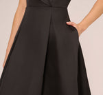 Cap Sleeve Mikado Midi Dress With High Low Skirt In Black 3