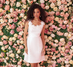 Sleeveless Mikado Cocktail Dress With Flower Trim Neck In Ivory 1