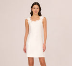 Sleeveless Mikado Cocktail Dress With Flower Trim Neck In Ivory 3
