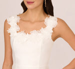 Sleeveless Mikado Cocktail Dress With Flower Trim Neck In Ivory 4