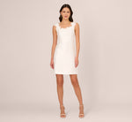 Sleeveless Mikado Cocktail Dress With Flower Trim Neck In Ivory 8
