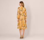 Long Sleeve Floral Organza Midi Dress In Ecru Yellow Multi 5