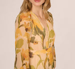 Long Sleeve Floral Organza Midi Dress In Ecru Yellow Multi 4