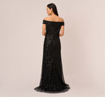 Off The Shoulder Sequin Beaded Gown In Black 5
