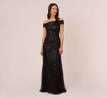 Off The Shoulder Sequin Beaded Gown In Black 2
