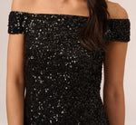 Off The Shoulder Sequin Beaded Gown In Black 3