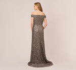 Off The Shoulder Sequin Beaded Gown In Lead 5
