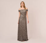 Off The Shoulder Sequin Beaded Gown In Lead 2