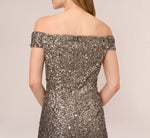 Off The Shoulder Sequin Beaded Gown In Lead 4