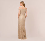 Off The Shoulder Sequin Beaded Gown In Champagne 6