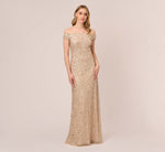 Off The Shoulder Sequin Beaded Gown In Champagne 3