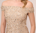 Off The Shoulder Sequin Beaded Gown In Champagne 4