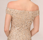 Off The Shoulder Sequin Beaded Gown In Champagne 5