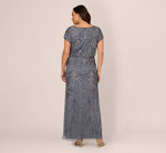 Plus Size Long Beaded Blouson Dress In Dusty Blue 5