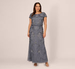 Plus Size Long Beaded Blouson Dress In Dusty Blue 2
