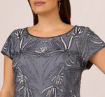 Plus Size Long Beaded Blouson Dress In Dusty Blue 3