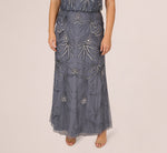 Plus Size Long Beaded Blouson Dress In Dusty Blue 4