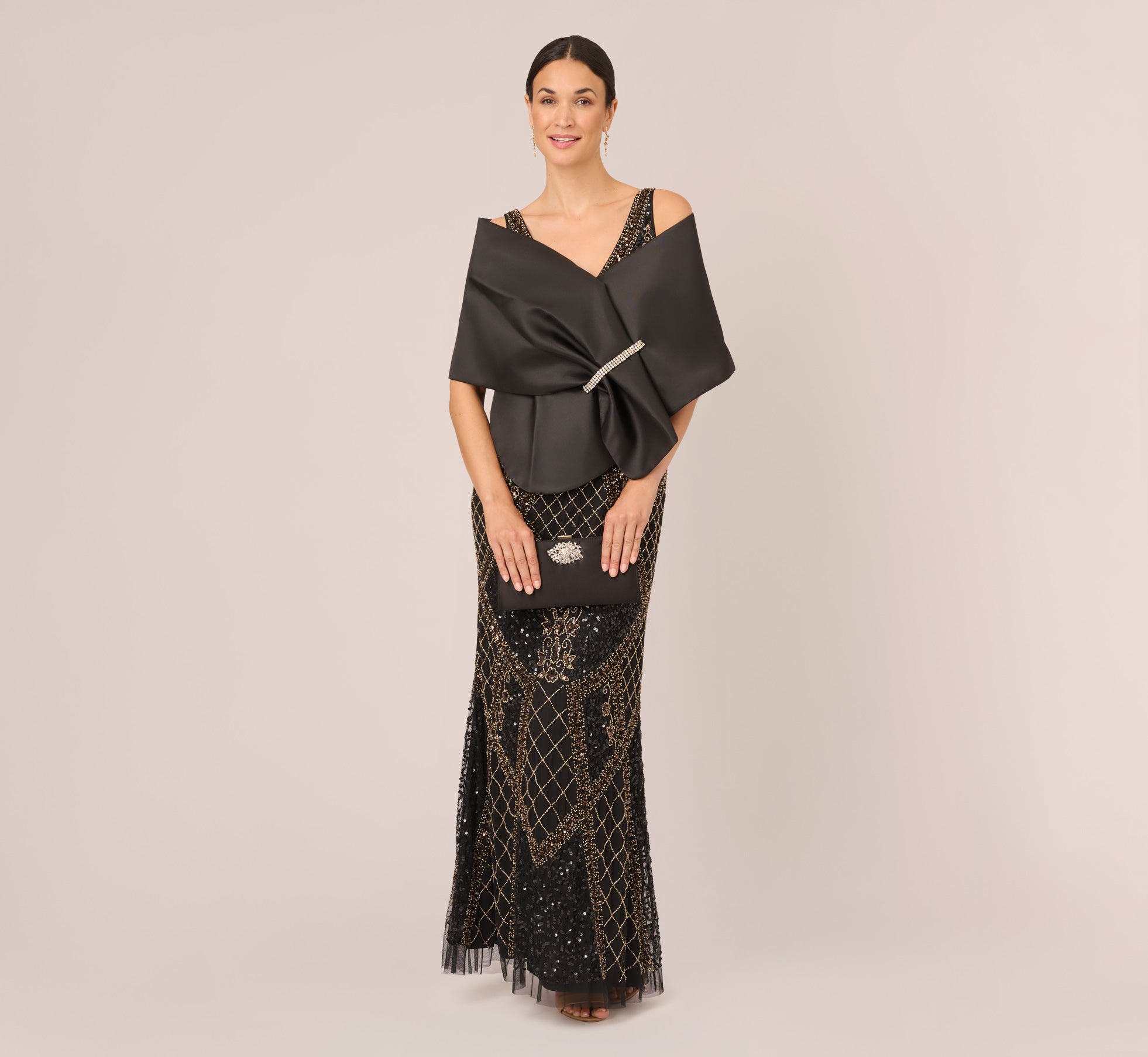 Mikado Wrap With Stone Embellished Pin In Black 1