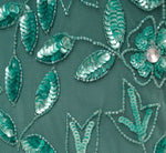 Hand Beaded Short Sleeve Floral Godet Gown In Green Slate 6