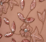 Plus Size Hand Beaded Short Sleeve Floral Godet Gown In Rose Gold 6