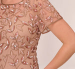 Plus Size Hand Beaded Short Sleeve Floral Godet Gown In Rose Gold 4