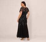 Plus Size Hand Beaded Short Sleeve Floral Godet Gown In Black Gunmetal 5