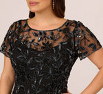 Plus Size Hand Beaded Short Sleeve Floral Godet Gown In Black Gunmetal 3