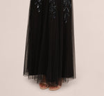 Hand Beaded Short Sleeve Floral Godet Gown In Black Gunmetal 4