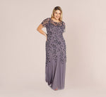 Plus Size Hand Beaded Short Sleeve Floral Godet Gown In Moonscape 4