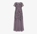 Plus Size Hand Beaded Short Sleeve Floral Godet Gown In Moonscape 5