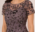 Hand Beaded Short Sleeve Floral Godet Gown In Moonscape 4