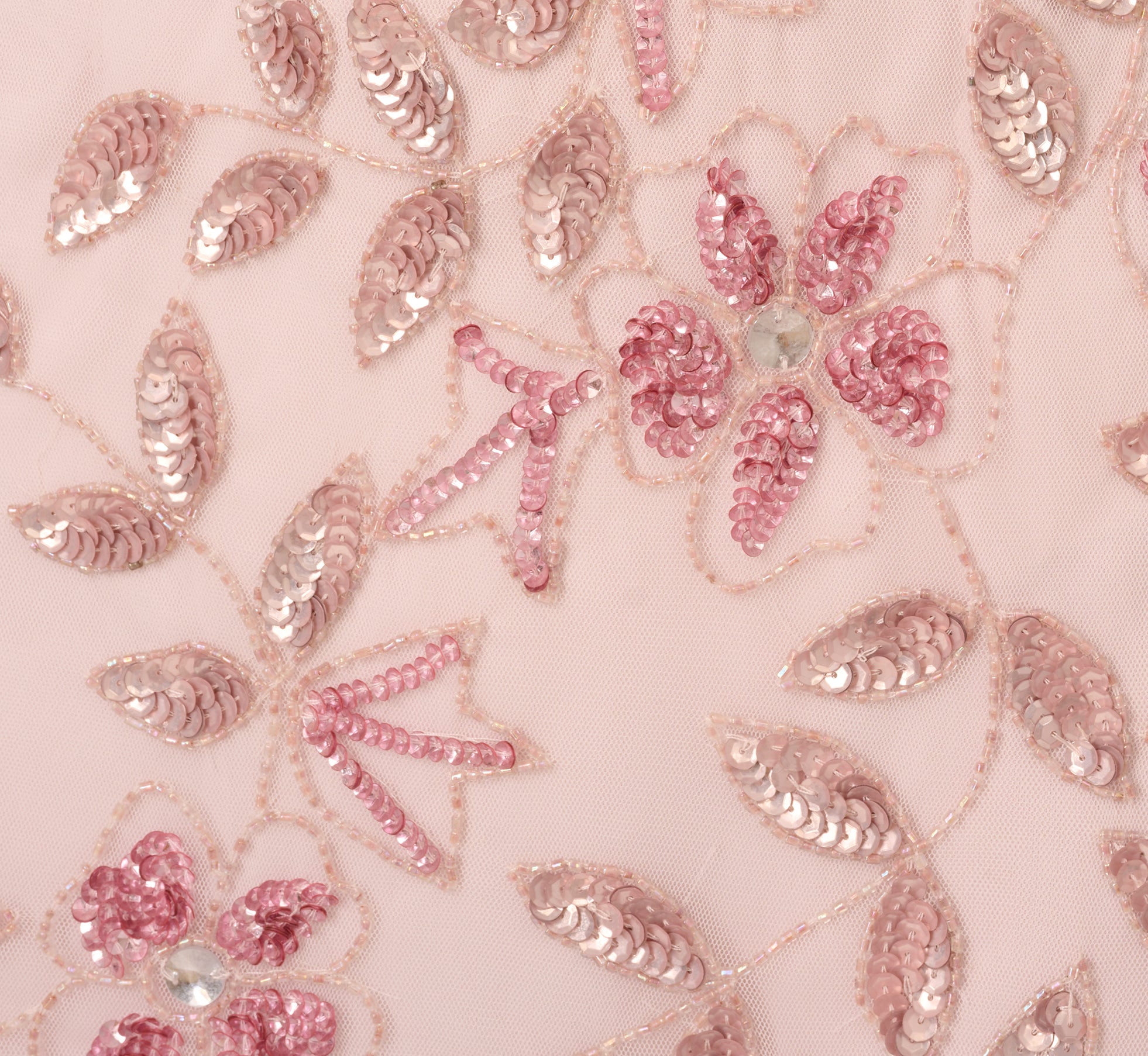 Hand Beaded Short Sleeve Floral Godet Gown In Blush Pink 1