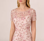 Hand Beaded Short Sleeve Floral Godet Gown In Blush Pink 4