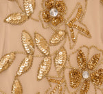 Hand Beaded Short Sleeve Floral Godet Gown In Champagne Gold 6