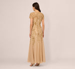Hand Beaded Short Sleeve Floral Godet Gown In Champagne Gold 5