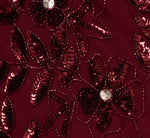 Hand Beaded Short Sleeve Floral Godet Gown In Mahogany 6