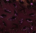 Hand Beaded Short Sleeve Floral Godet Gown In Night Plum 1