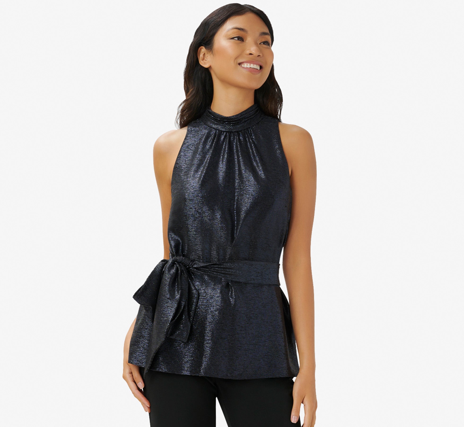 Foil Jersey Halter Top In Midnight 1