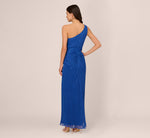Stardust Pleated Draped One Shoulder Gown In Brilliant Sapphire 6