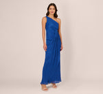 Stardust Pleated Draped One Shoulder Gown In Brilliant Sapphire 3