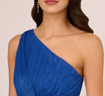 Stardust Pleated Draped One Shoulder Gown In Brilliant Sapphire 4