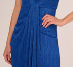 Stardust Pleated Draped One Shoulder Gown In Brilliant Sapphire 5
