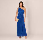 Stardust Pleated Draped One Shoulder Gown In Brilliant Sapphire 2